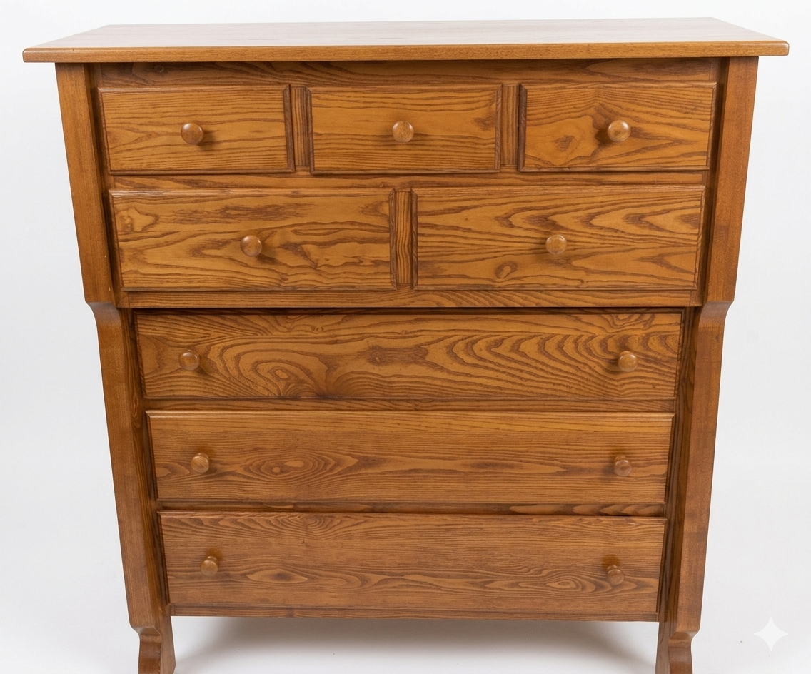 Compact oak dresser with clean lines  - front view showing natural wood grain